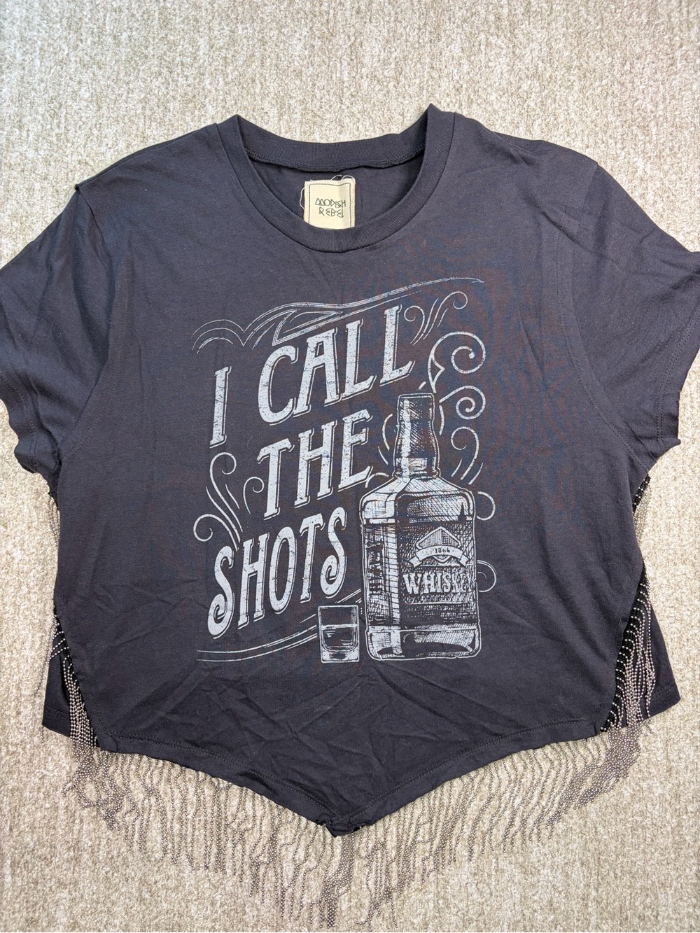 Modish Rebel Black Graphic Fringe Short Sleeve Tee - I Call The Shots